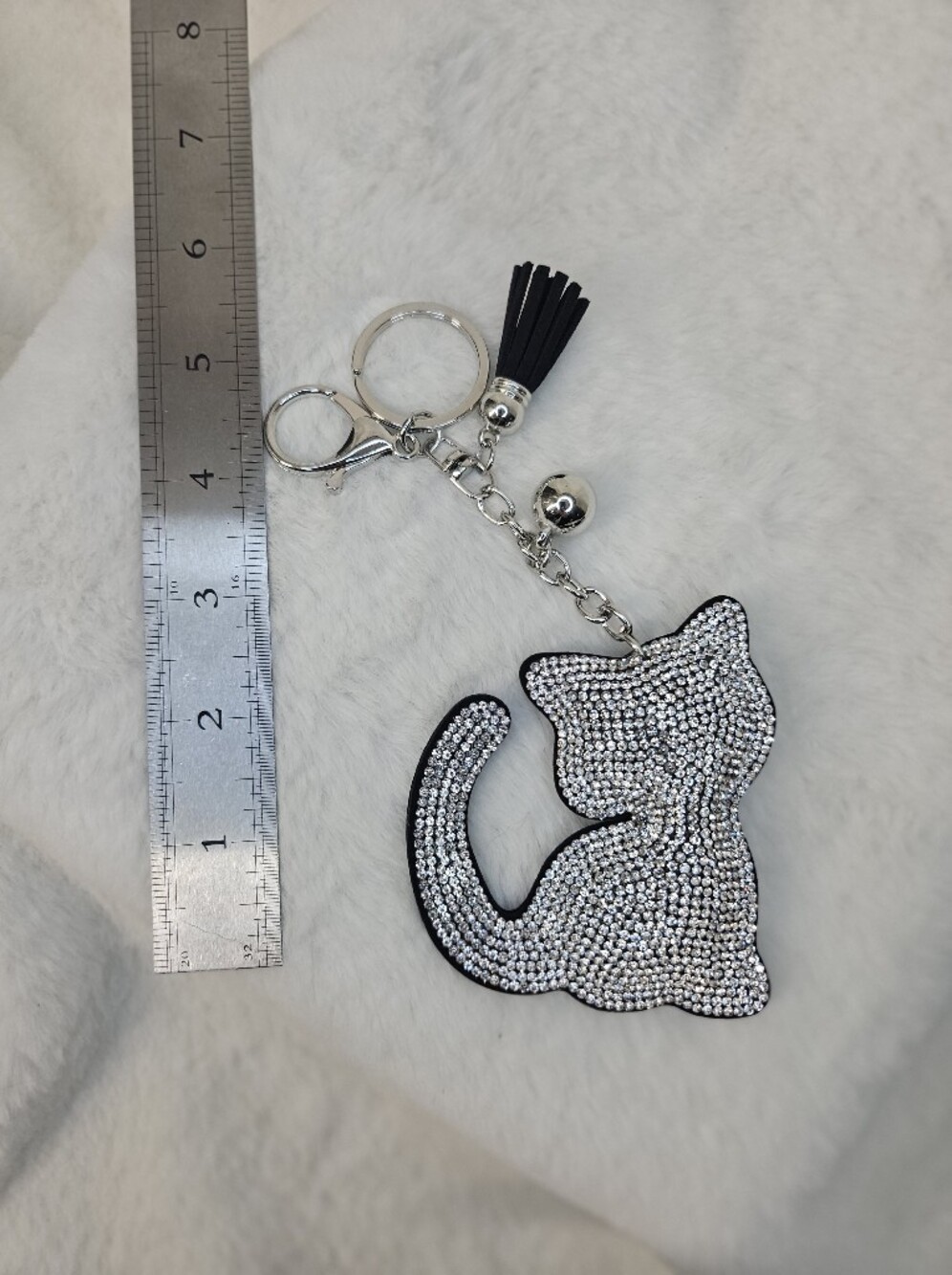Cat Rhinestone Keychain Charm - Silver Sparkle - Picture 5 of 5